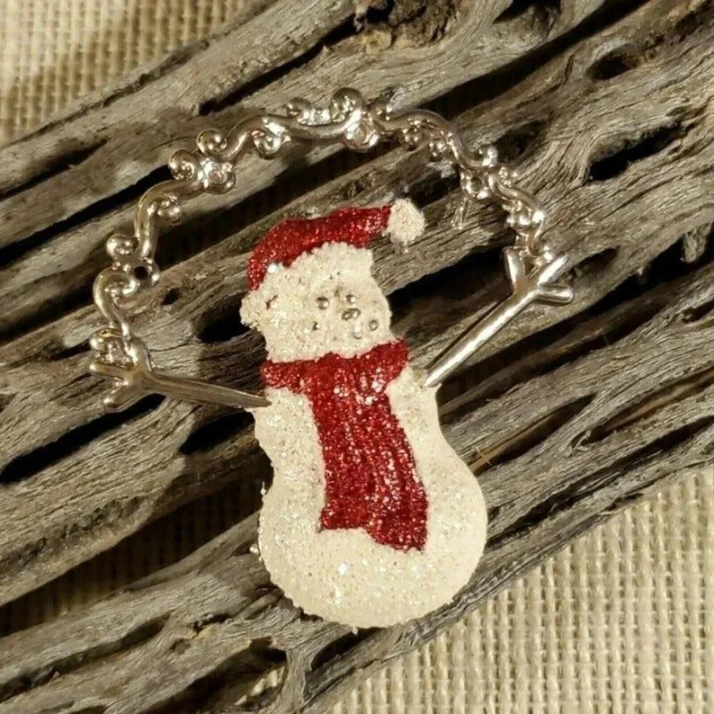 Christmas Glittery Snowman Red Scarf Enamel Christmas Sweater Pin Brooch
